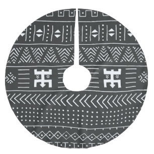 Afrikanische Stammkunst: Geometrisches Schwarz & W Polyester Weihnachtsbaumdecke