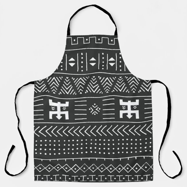Afrikanische Stammkunst: Geometrisches Schwarz & W Schürze (Vorderseite)