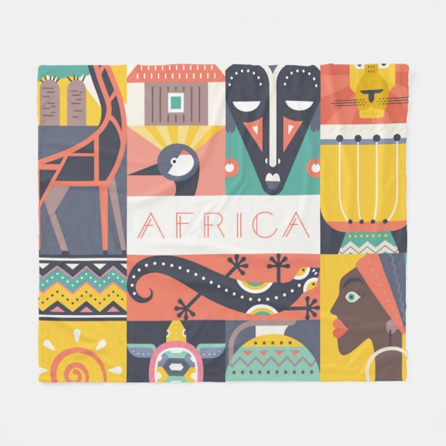 Afrikanische symbolische Kunst-Collage Fleecedecke (Vorderseite (Horizontal))