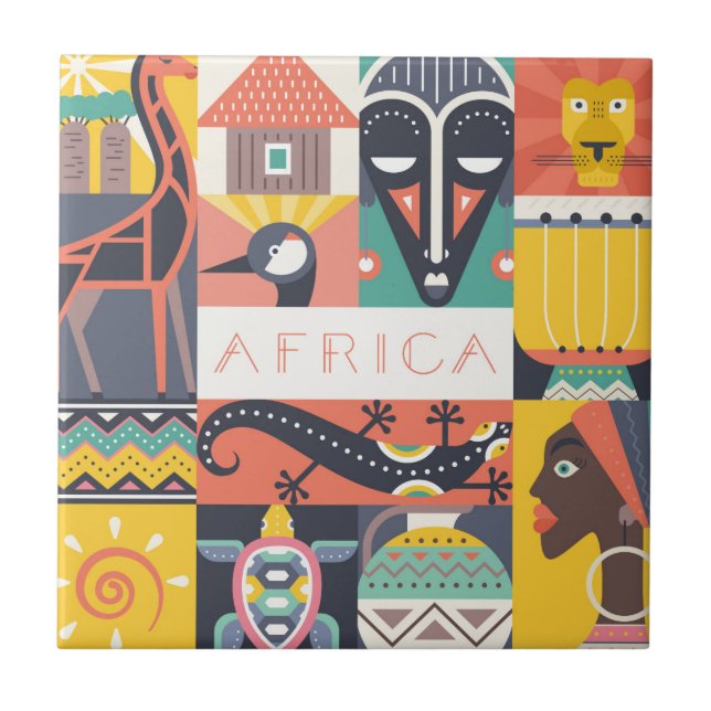 Afrikanische symbolische Kunst-Collage Fliese (Vorderseite)