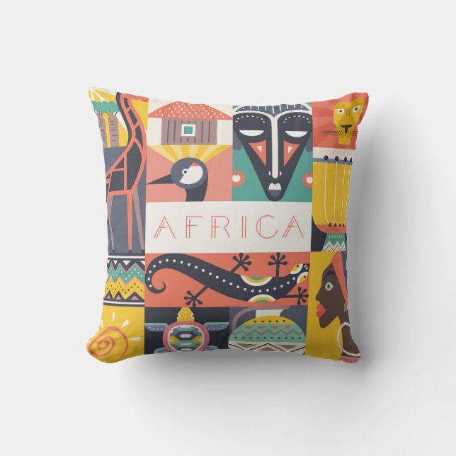 Afrikanische symbolische Kunst-Collage Kissen (Vorderseite)