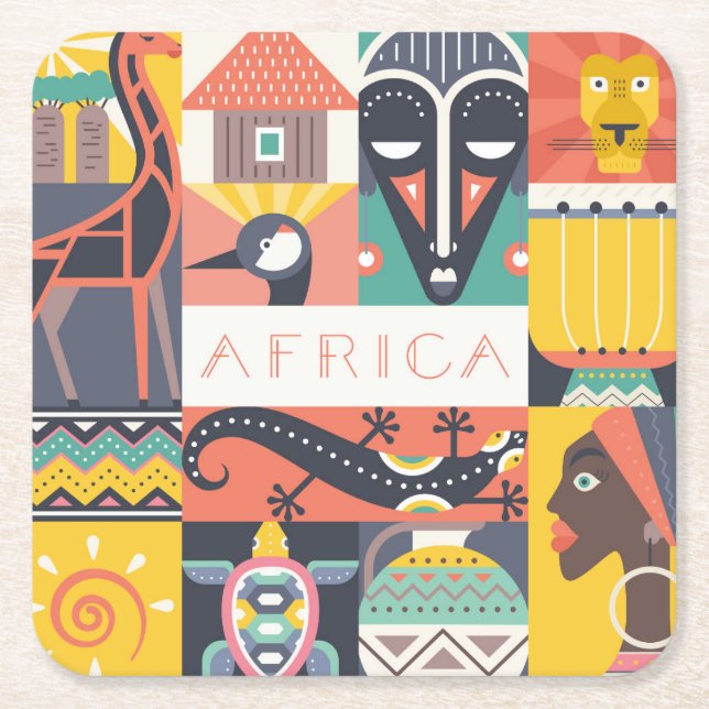 Afrikanische symbolische Kunst-Collage Rechteckiger Pappuntersetzer (Vorderseite)
