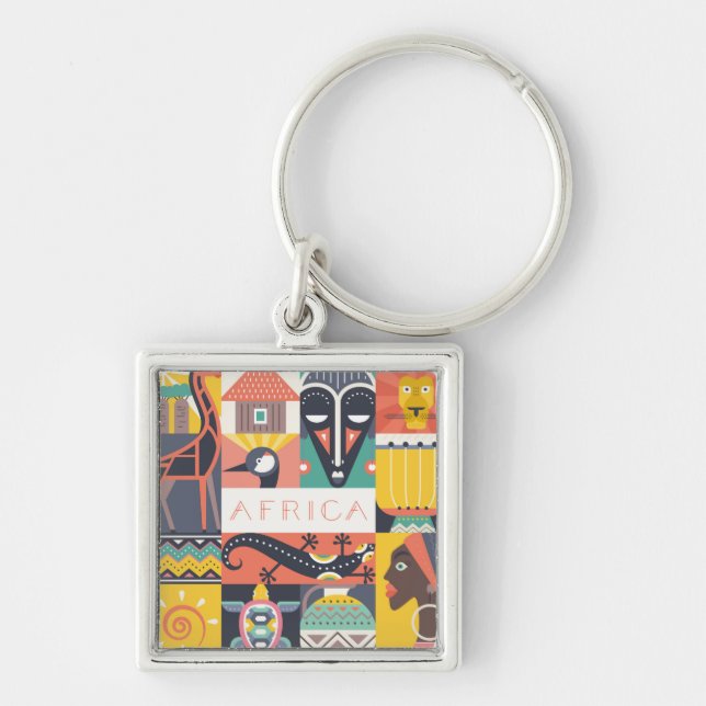 Afrikanische symbolische Kunst-Collage Schlüsselanhänger (Vorne)