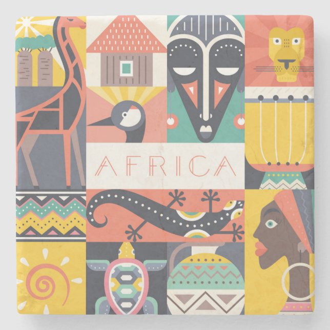 Afrikanische symbolische Kunst-Collage Steinuntersetzer (Vorderseite)