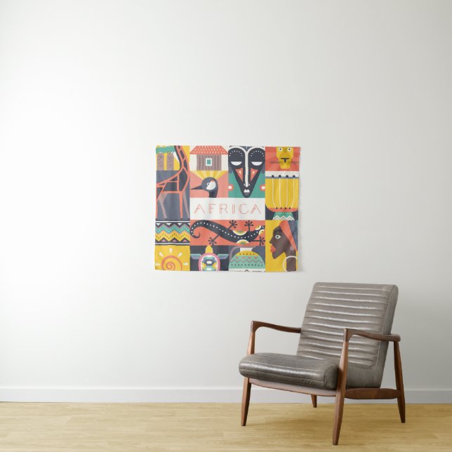 Afrikanische symbolische Kunst-Collage Wandteppich (Beispiel (Horizontal))