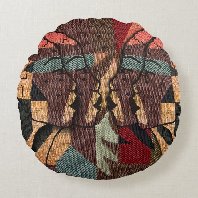 afrikanische Tapestry Rundes Kissen (Vorderseite)