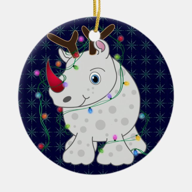 Afrikanische Tier-Nashorn-Weihnachtsart 1 Keramik Ornament (Vorne)