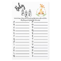 AFRIKANISCHE TIERE ABC BABY SHOWER GAME CARD