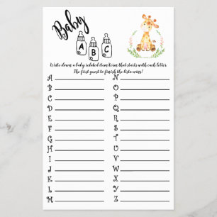 AFRIKANISCHE TIERE ABC BABY SHOWER SPIELKARTE FLYER