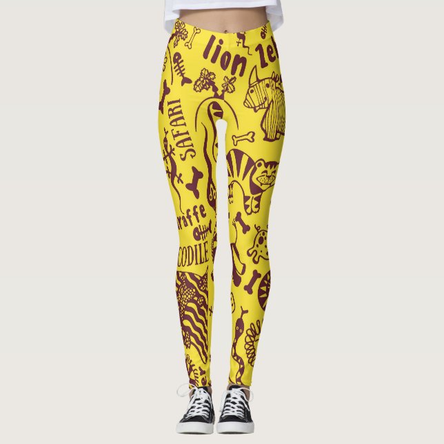 Afrikanische Tiere: Kulturelles nahtloses Muster. Leggings (Vorderseite)