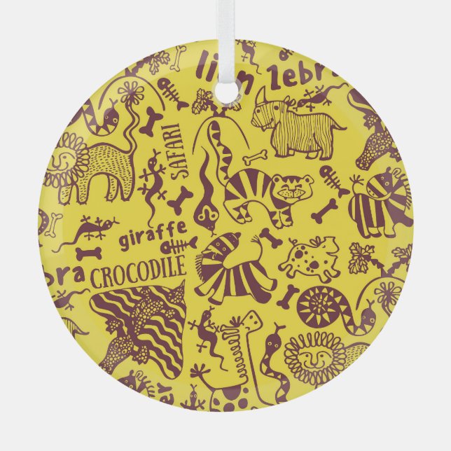 Afrikanische Tiere: Kulturelles nahtloses Muster. Ornament Aus Glas (Vorderseite)