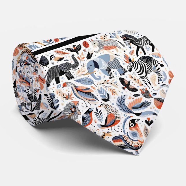 Afrikanische Tiere Print Boho Krawatte (Gerollt)