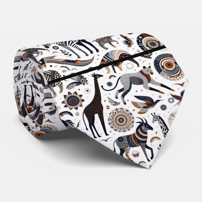 Afrikanische Tiere Print Boho Krawatte (Gerollt)