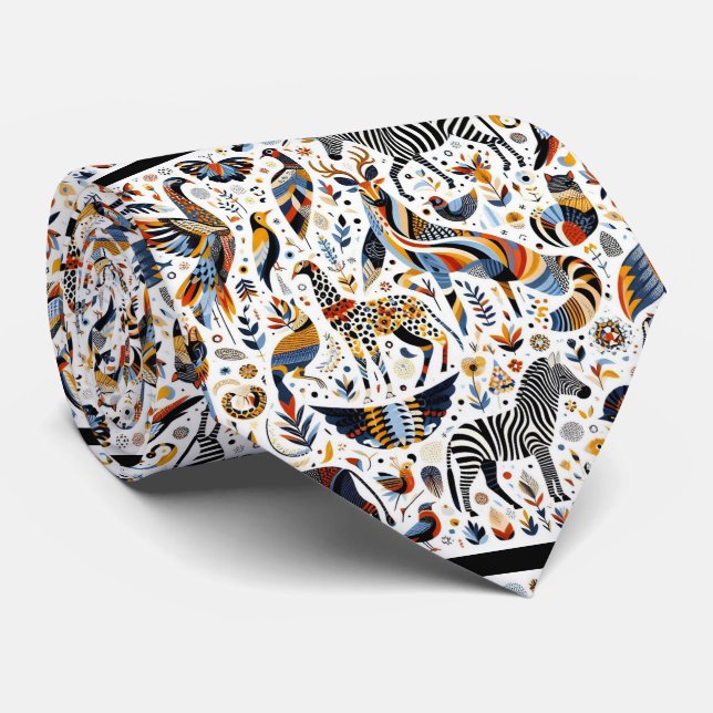 Afrikanische Tiere Print Boho Krawatte (Gerollt)