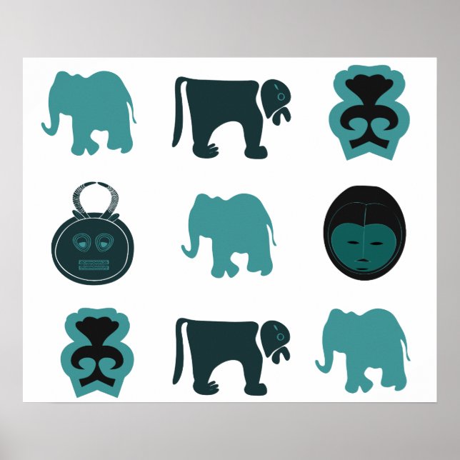 afrikanische Tiere und Masken Poster (Vorne)
