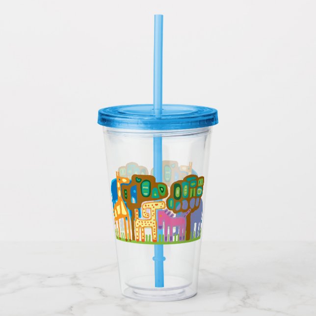 Afrikanische Tiere Volkskunst Kinderdesign Acryltrinkbecher (Vorderseite)