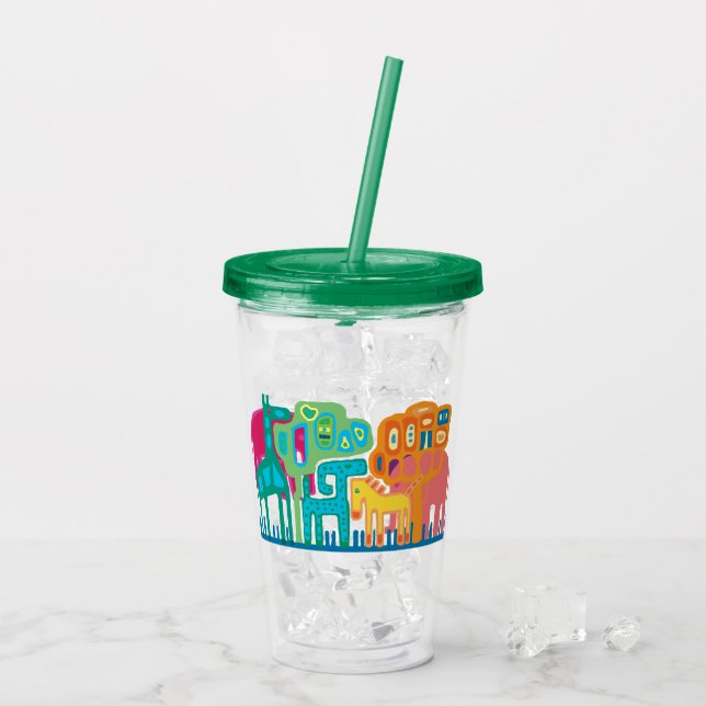 Afrikanische Tiere Volkskunst Kinderdesign Acryltrinkbecher (Rückseite Ice)