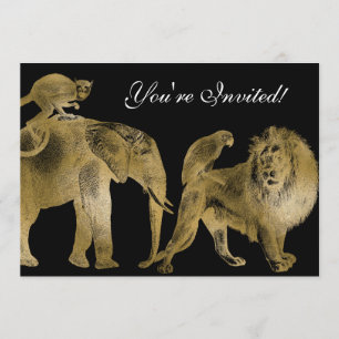 Afrikanische Tiere Zoo Wedding Safari Löwe Gold Einladung