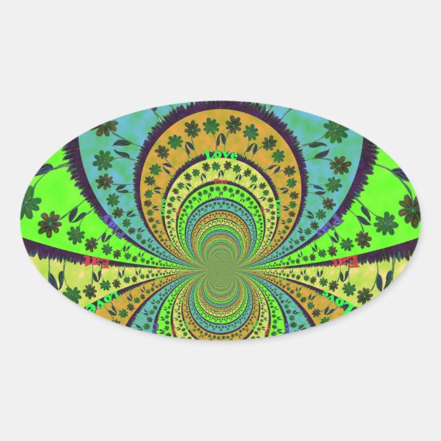 Afrikanische Traditionelle Farben Kaleidoskop Blum Ovaler Aufkleber (Vorderseite)