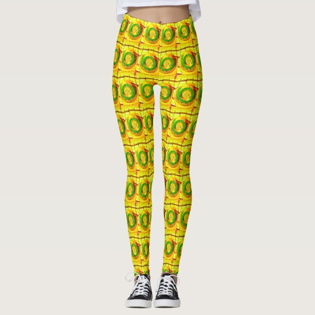 Afrikanische Traditionelle Goldene Rose-Muster Leggings (Vorderseite)