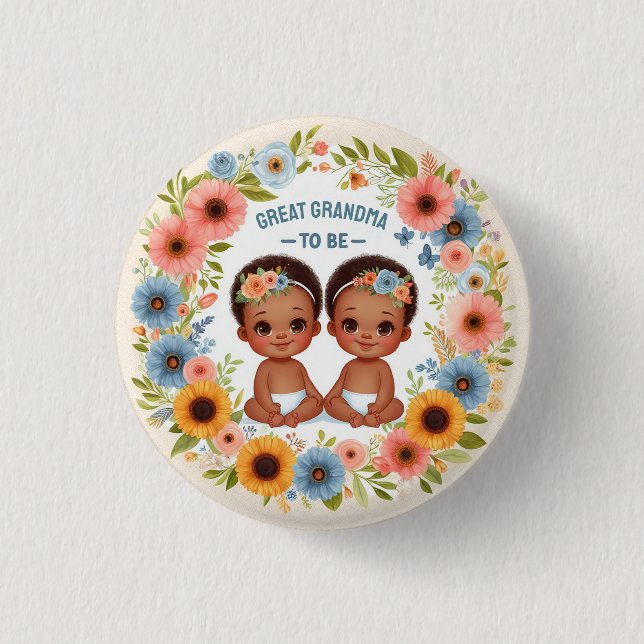 Afrikanische Twin Boys Baby Dusche große Oma, um z Button (Vorderseite)