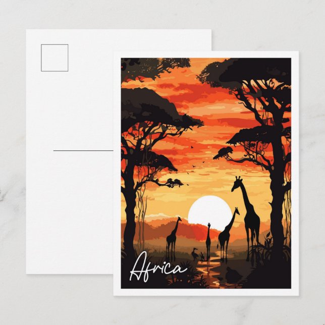 Afrikanische Vintage Reise Illustration Postkarte (Vorne/Hinten)