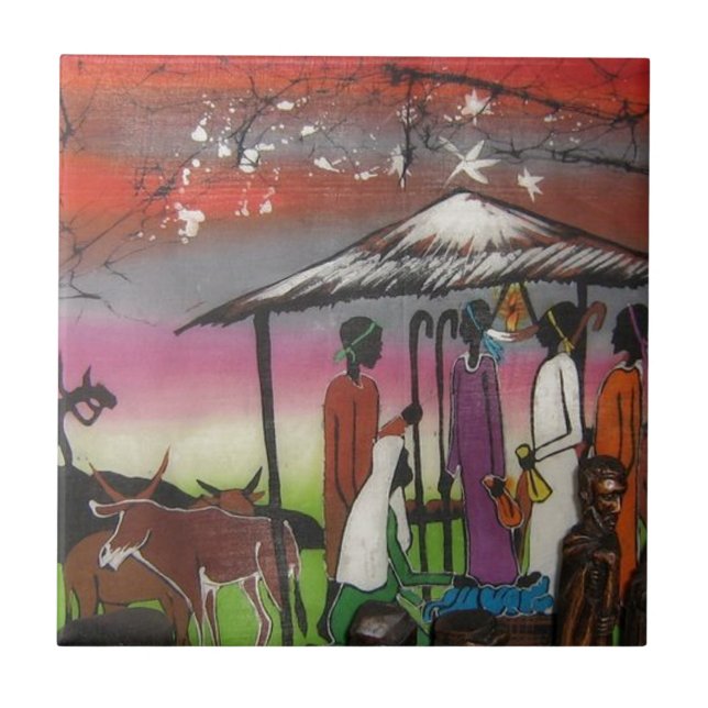 Afrikanische WeihnachtsGeburt Christis-Szene Fliese (Vorderseite)