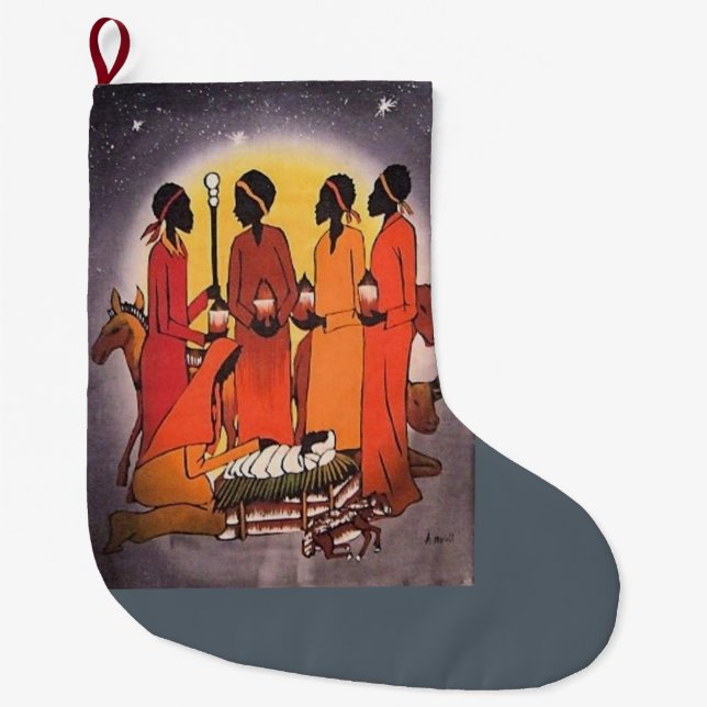 Afrikanische WeihnachtsGeburt Christis-Szene Großer Weihnachtsstrumpf (Vorderseite)