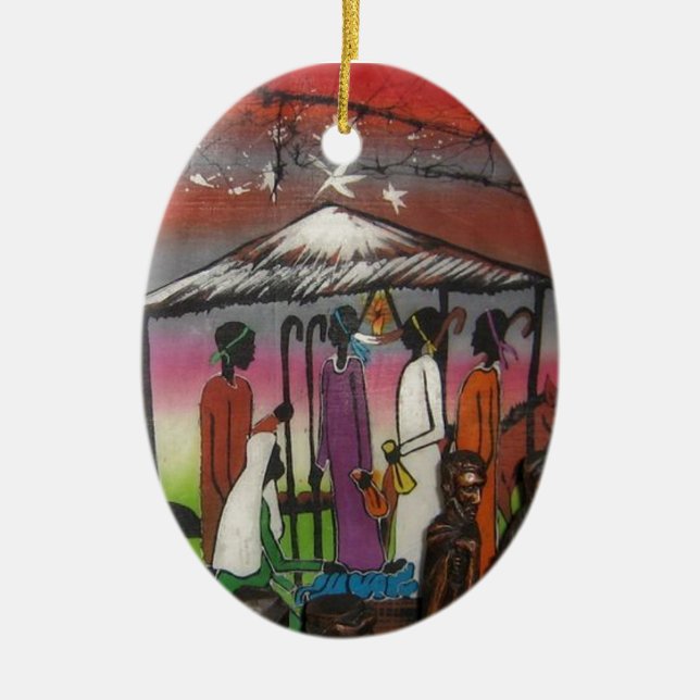 Afrikanische WeihnachtsGeburt Christis-Szene Keramik Ornament (Vorne)