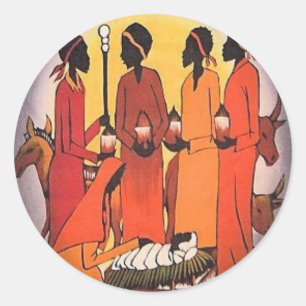 Afrikanische WeihnachtsGeburt Christis-Szene Runder Aufkleber
