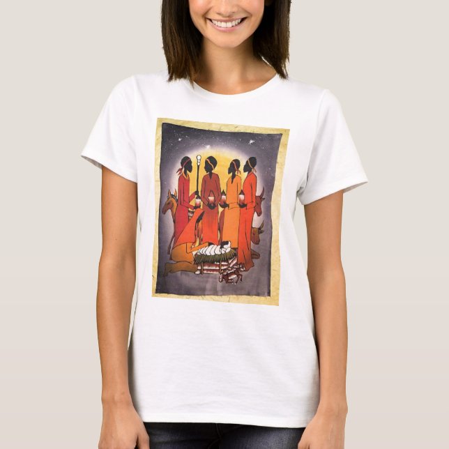 Afrikanische WeihnachtsGeburt Christis-Szene T-Shirt (Vorderseite)