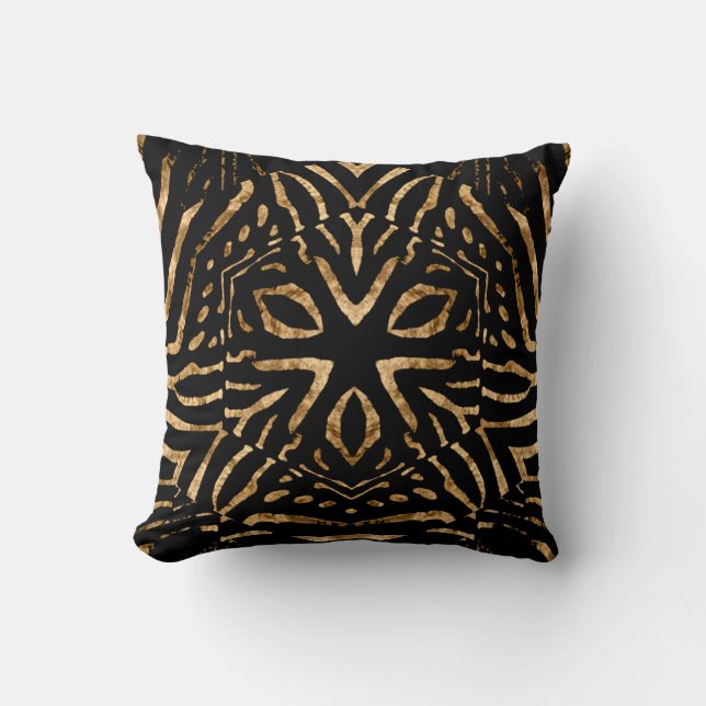 Afrikanische Wilde Pillows Zebra Schwarzer Goldran Kissen (Vorderseite)