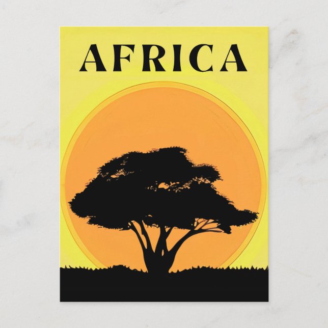 Afrikanischer Akazienbaum gegen einen orangefarben Postkarte (Vorderseite)