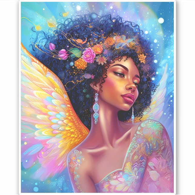 Afrikanischer Amerikaner Angel Lady Fantasy Art Aufkleber (Vorderseite)