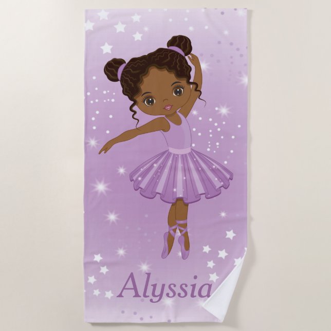 Afrikanischer Amerikaner Ballerina Lila Tutu Beach Strandtuch (Vorderseite)