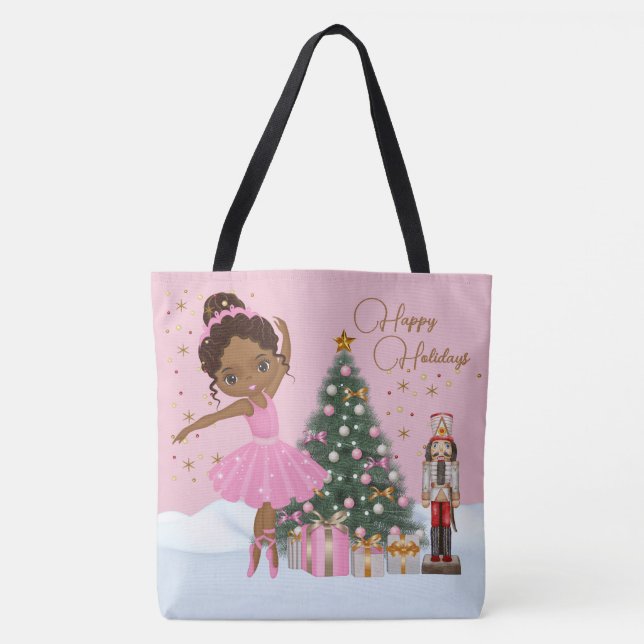 Afrikanischer Amerikaner Ballerina Weihnachtsfeier Tasche (Vorderseite)