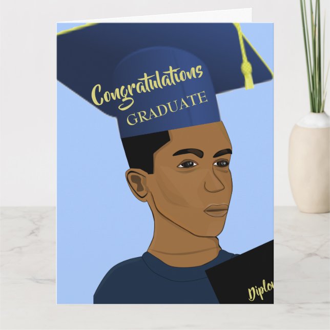 Afrikanischer Amerikaner Black Male Grad Blue Grad Karte (Vorderseite)