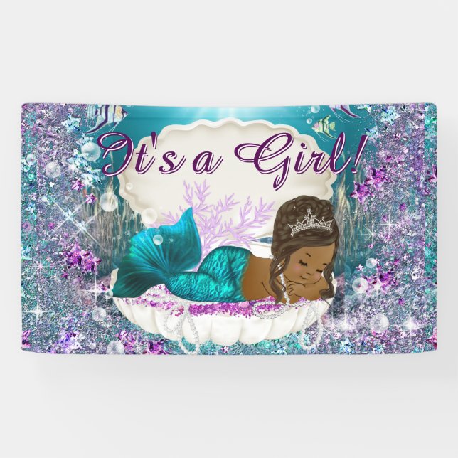 Afrikanischer Amerikaner Meerjungfrau Princess Bab Banner (Horizontal)