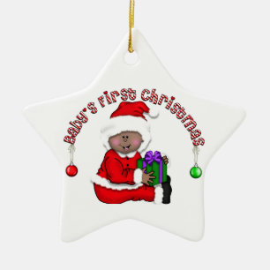 Afrikanischer Amerikaner Santa Baby 1. Weihnachtss Keramik Ornament