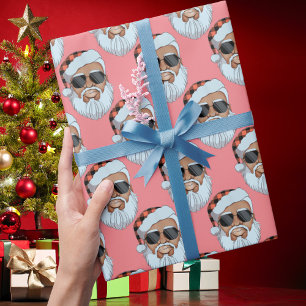 Afrikanischer Amerikaner - Santa Face Pink Weihnac Geschenkpapier