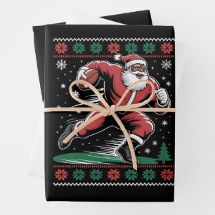 Afrikanischer Amerikaner Santa Football Ugly Weihn Geschenkpapier Set