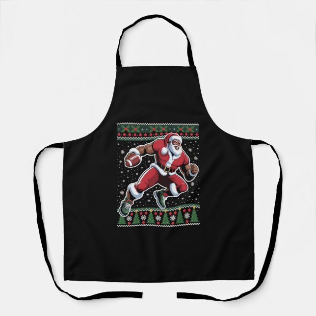 Afrikanischer Amerikaner Santa Football Ugly Weihn Schürze (Vorderseite)
