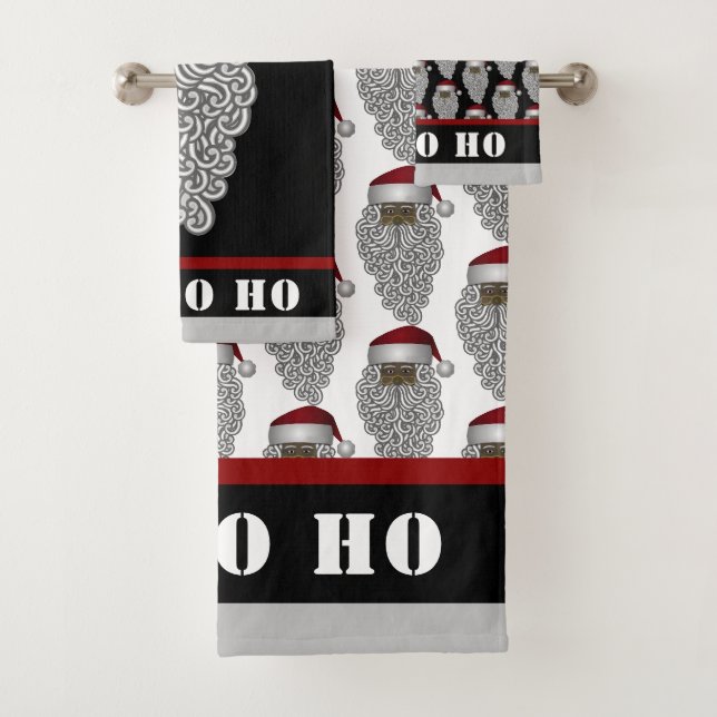 Afrikanischer Amerikaner Santa Ho Ho Weihnachtsfei Badhandtuch Set (Insitu)