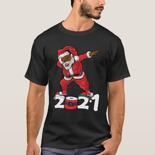 Afrikanischer Amerikaner Santa Matching Weihnachte T-Shirt (Vorderseite)