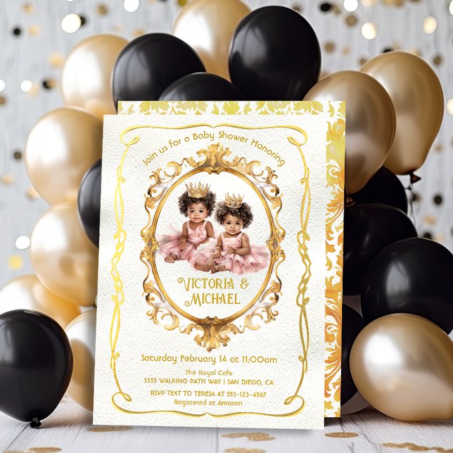Afrikanischer Amerikaner Twin Gold Princess Baby D Einladung (Von Creator hochgeladen)