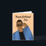 Afrikanischer amerikanischer Handsome & Gifts Son  Karte<br><div class="desc">Diese coole Geburtstagskarte zeigt einen afroamerikanischen Mann mit einem blauen Anzug und einem schwarzen Shirt.  Schicken Sie Ihrem Sohn eine Karte,  die zuverlässig ist und Ihre Nachricht so ausdrückt,  wie Sie es sich vorgestellt haben.</div>