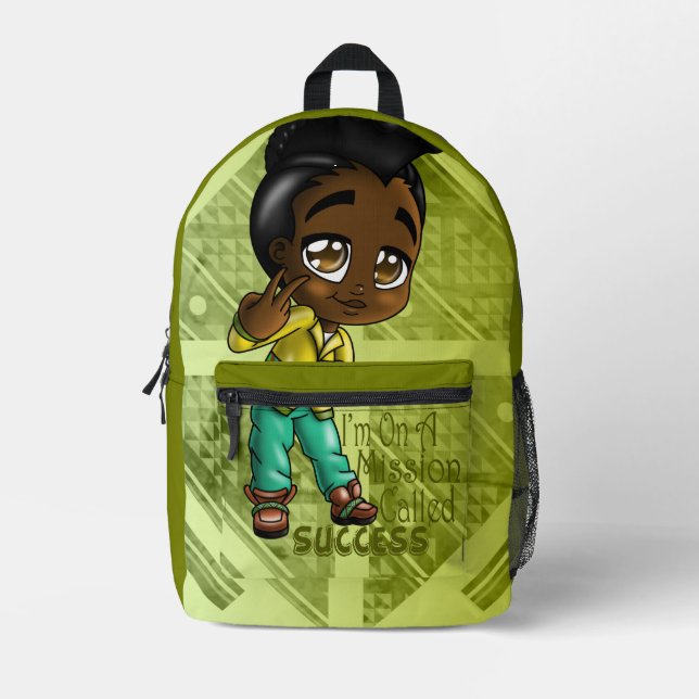 Afrikanischer amerikanischer Junge Gelbgrün Bedruckter Rucksack (Vorderseite)