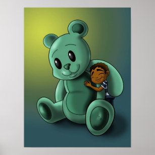 Afrikanischer Amerikanischer Junge und Teddybär Poster