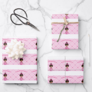 Afrikanischer Cheerleader Custom Pink Birthday Geschenkpapier Set