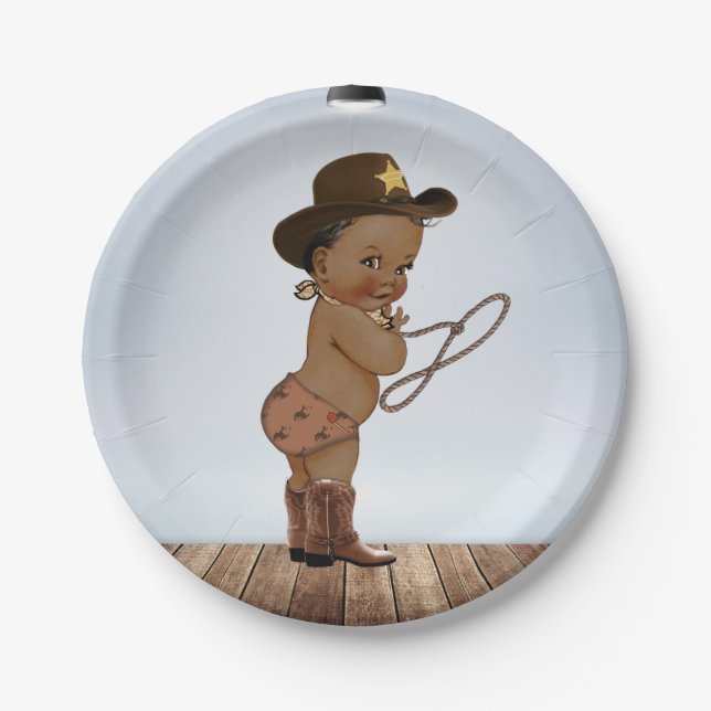 Afrikanischer Cowboy auf dem Weg Babydusche Papier Pappteller (Vorderseite)